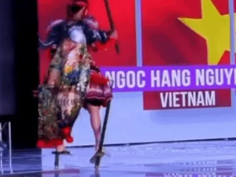 Ngọc Hằng gặp sự cố gãy cà kheo trên sân khấu Hoa hậu Liên lục địa