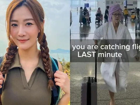 Nữ diễn viên mặc áo choàng tắm chạy quanh sân bay