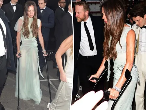 Victoria Beckham diện váy xuyên thấu, chống nạng ở sinh nhật 50 tuổi