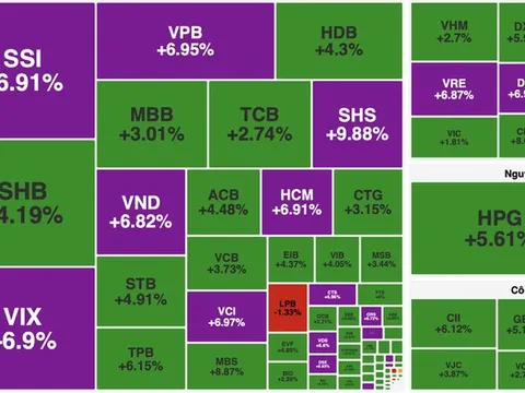 VN-Index tăng gần 50 điểm, sắc tím phủ kín