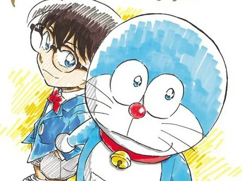 Tác giả Conan vẽ tranh mừng Doraemon 55 tuổi